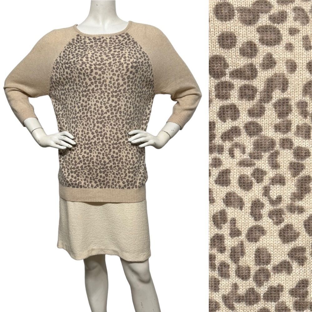 AUTUMN CASHMERE 100% Leopard Print Raglan Sleeve Sweater Pullover L Soft & Cute